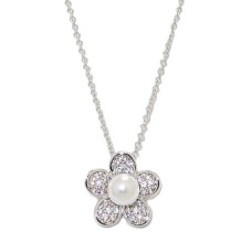Pearl and Simulated Diamonds Wholesale Pendant with adjustable Chain