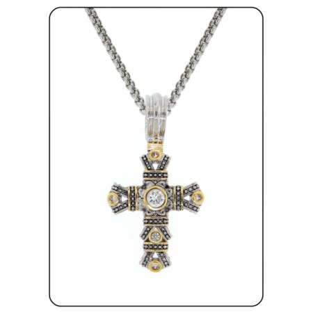 Cable cross Pendant chain Silver and 18kt Gold Plate Cubic Zirconia NWT