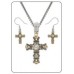 Cable cross Pendant chain Silver and 18kt Gold Plate Cubic Zirconia NWT