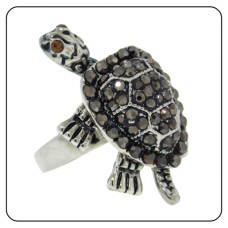 Turtle Ring silver plate Black Hematite Crystal size 6 7 8 NWT