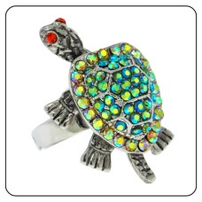 Turtle Ring silver plate Olivine Rainbow AB Crystal Sealife NWT