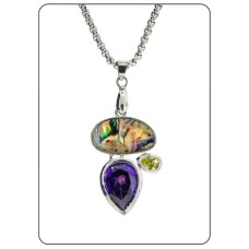 Pendant Abalone Stone Amethyst Peridot CZ