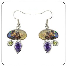 Earring Abalone Stone Amethyst Peridot Cubic Zirconia Silver NWT