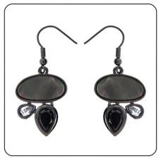 Earring Black Mother of Pearl Stone and Jet CZ
