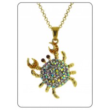 Yellow Gold Rainbow AB Crystal Crab Pendant with chain NWT