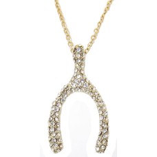 Pave Crystal Wishbone Wholesale Pendant with adjustable chain yellow gold