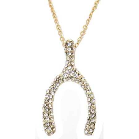 Pave Crystal Wishbone Wholesale Pendant with adjustable chain yellow gold