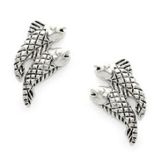 925 Sterling Silver Double Fish Earrings