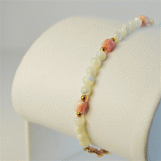 Coral Tulip Bracelet Elegant Mother of Pearl beads Gold Filled 7” gemstone NWT
