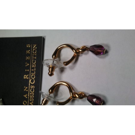 Joan Rivers Earring Euro Wired yellow gold Purple AB crystal boxed NWT