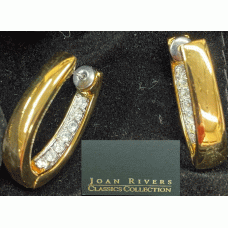 Joan Rivers Earring yellow gold crystal hoop oval boxed pierced huggies NWT