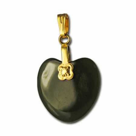 Hand Craved Jade Heart Pendant Charm Chinese Asian Green 18 Karat Gold Bale NWT