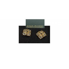 Joan Rivers Earring yellow gold grey enamel clear crystal boxed round NWT