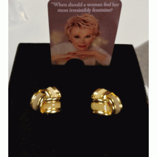 Joan Rivers Clip Earring yellow gold off white enamel box epoxy french knot NWT