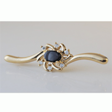 Black Onyx Gemstone Cubic Zirconia Brooch yellow gold plate pin oval stone NWT