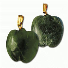 Hand Craved Jade Apple Pendant Charm Fruit 18 Karat Gold Bale Green Asian NWT