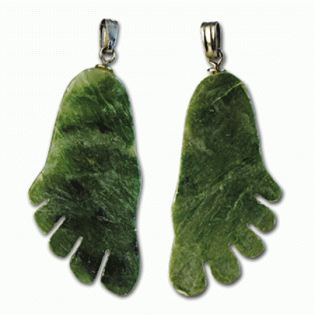Hand Craved Jade Foot Pendant Charm Green Asian Silver Bale Feet 1 pc China NWT