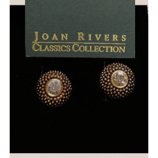 Joan Rivers Clip Earring yellow gold disc boxed white clear crystal NWT