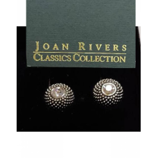 Joan Rivers Clip Earring white gold silver disc boxed white clear crystal NWT