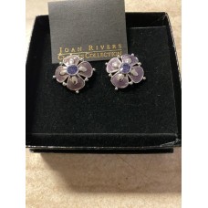 Joan Rivers Earring multi colored epoxy crystal box round pierced blue purple NWT