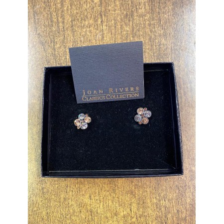 Joan Rivers Earring multi colored crystal boxed round pierced NWT