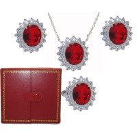 Princess Kate 3 Pcs Boxed Wholesale Set Ruby And Simulated Diamond