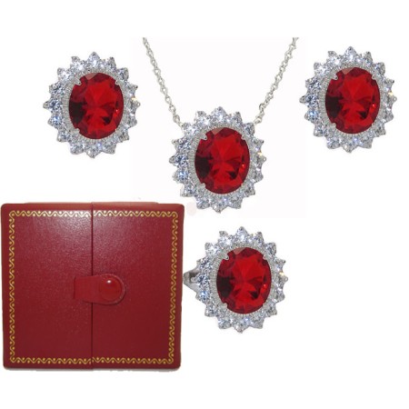 Princess Kate 3 Pcs Boxed Wholesale Set Ruby And Simulated Diamond