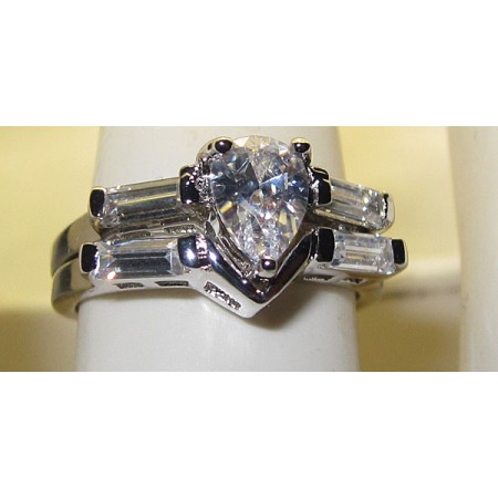 Pear Shaped Austrian Crystal Wedding engagement set white gold