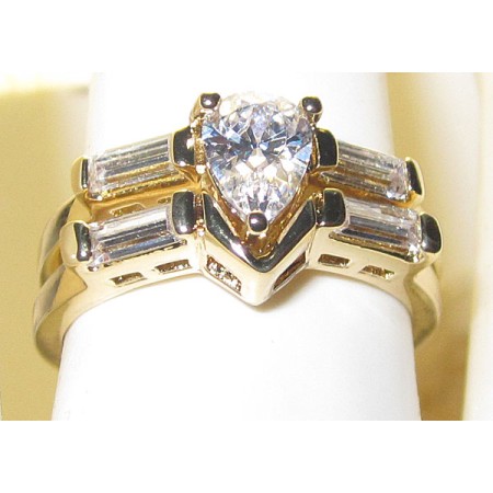 Pear Shaped Crystal Wedding engagement set yellow gold