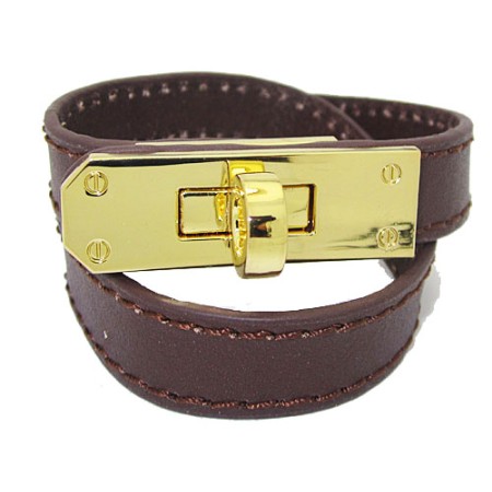 Brown Leather Bracelet in Gold wholesale jewelry 