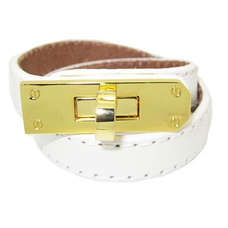 White Leather Bracelet Accented in Gold wholesale jewelry