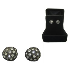 Pave Gun metal Simulated Diamond Ball Earring Boxed