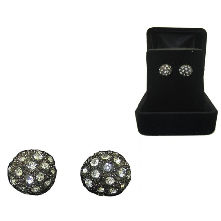 Pave Gun metal Simulated Diamond Ball Earring Boxed