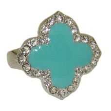 Enamel Desinger Ring White Gold Turquoise