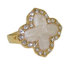 Enamel Desinger Ring Yellow Gold Mother of Pearl