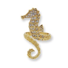 White Czech crystal sea horse rings set in Yellow Gold