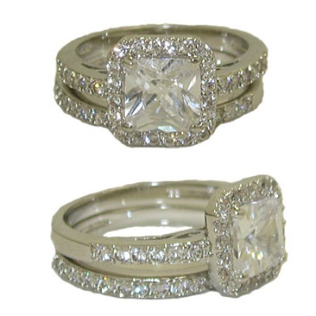 Wedding Engagement Ring in Rhodium with White Diamond