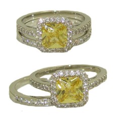Wedding Engagement Ring in Rhodium with Yellow Diamond