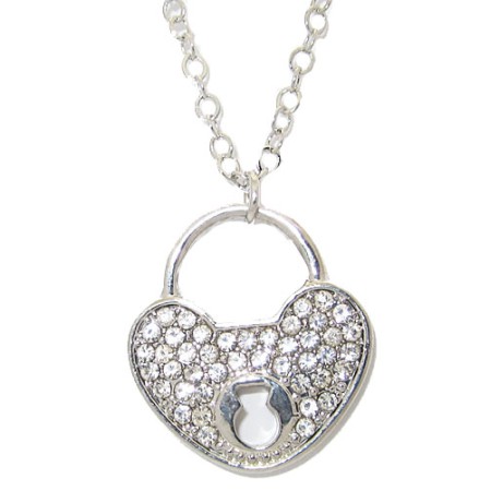 Pave Crystal Heart And Key Hole Necklace