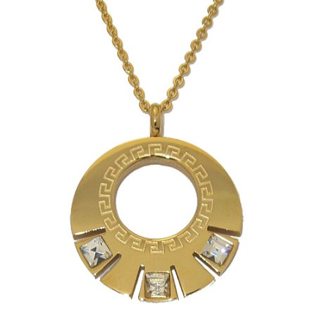 Steel Circle Pendant accented in Yellow Gold And Cz