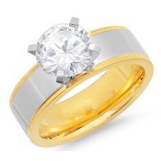Stainless Steel Solitaire Ring with Simulated Diamond 