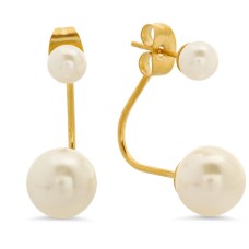 18 Karat Gold Plated Stainless Steel Double Pearl Earrings