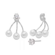 Stainless Steel Ear Jacket Earrings With Simulated Pearls and Diamonds