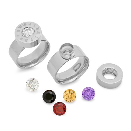 Stainless Steel Ring Interchangeable Colored CZ stones