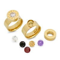 18kt plated stainless steel ring removable CZ color stones