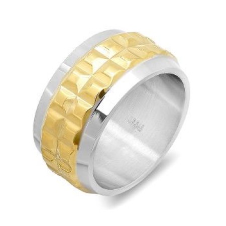 Stainless Steel Two Tone Ring with 18 Karat