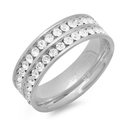 Stainless Steel Ring with Simulated Diamonds