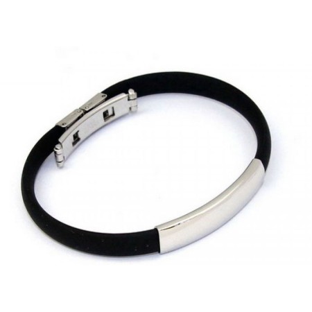 Black Rubber Bracelet in Stainless Steel