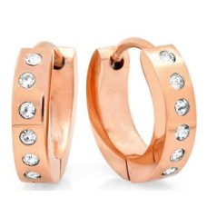 Rose Plated Gold Hoops with Simulated Diamonds