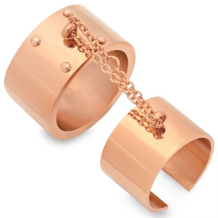 Rose Gold Plated Stainless Steel Double Rings 18 Karat Gold